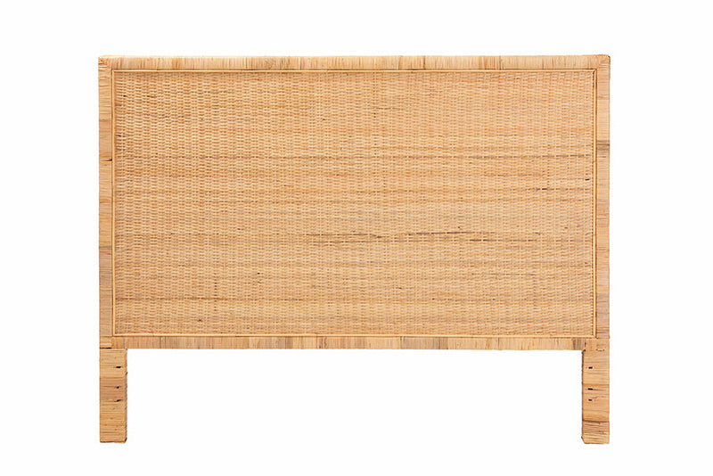 Calisto Natural Brown Rattan and Mahogany Wood Queen Size Headboard Baxton