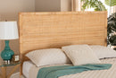 Calisto Natural Brown Rattan and Mahogany Wood Queen Size Headboard Baxton
