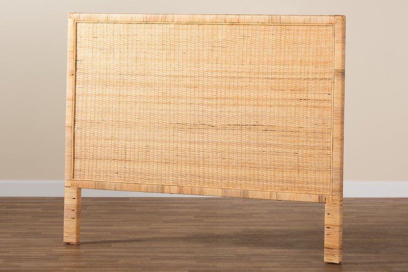 Calisto Natural Brown Rattan and Mahogany Wood Queen Size Headboard Baxton