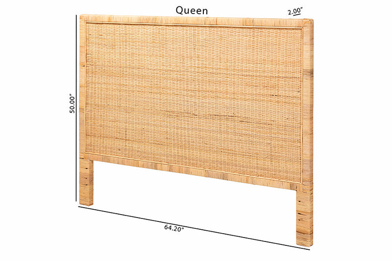 Calisto Natural Brown Rattan and Mahogany Wood Queen Size Headboard Baxton