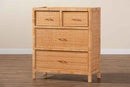 Chevron Natural Brown Rattan and Mahogany Wood Storage Cabinet Baxton