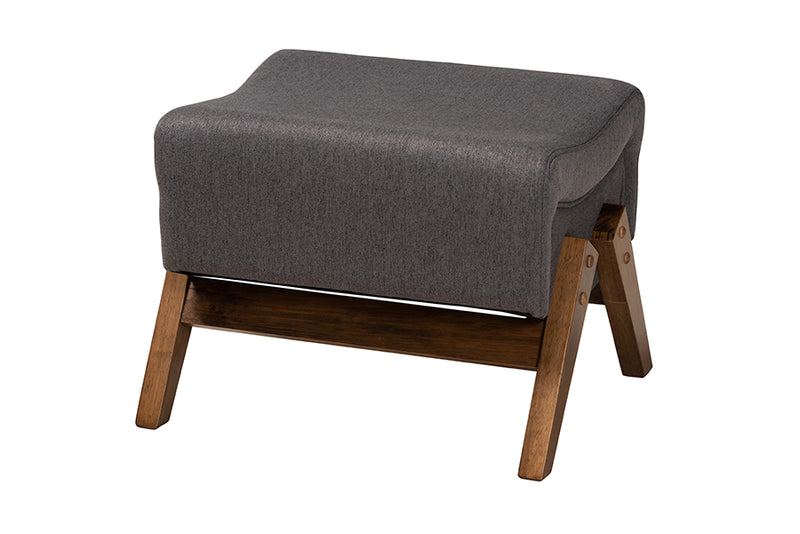 Vino Mid-Century Modern Dark Gray Fabric and Walnut Brown Finished Wood Ottoman