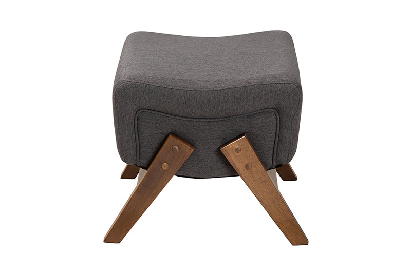 Vino Mid-Century Modern Dark Gray Fabric and Walnut Brown Finished Wood Ottoman