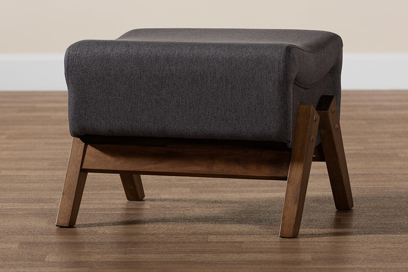 Vino Mid-Century Modern Dark Gray Fabric and Walnut Brown Finished Wood Ottoman