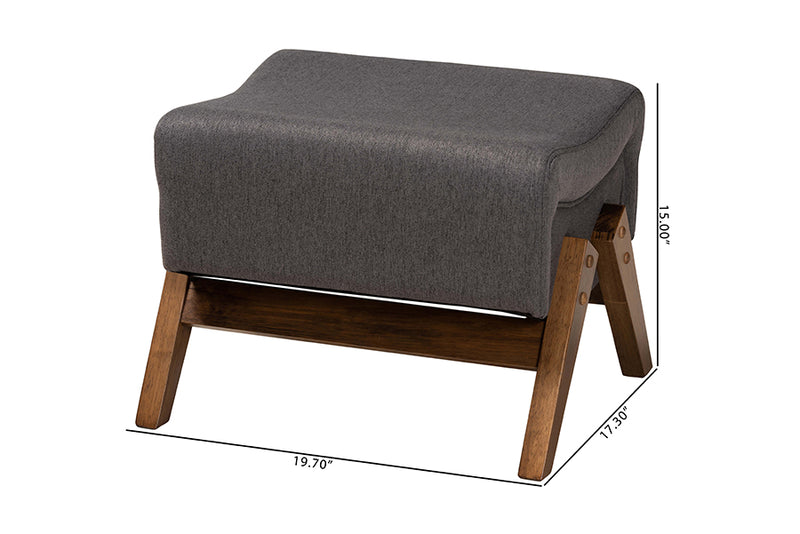 Vino Mid-Century Modern Dark Gray Fabric and Walnut Brown Finished Wood Ottoman