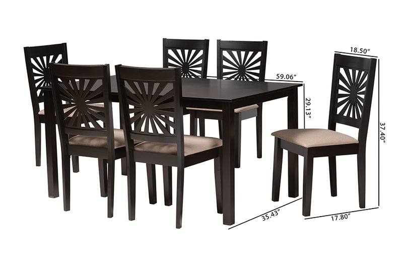 Silas Modern Beige Fabric and Espresso Brown Finished Wood 7-Piece Dining Set