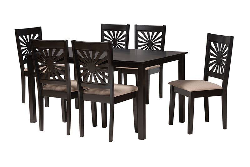 Silas Modern Beige Fabric and Espresso Brown Finished Wood 7-Piece Dining Set