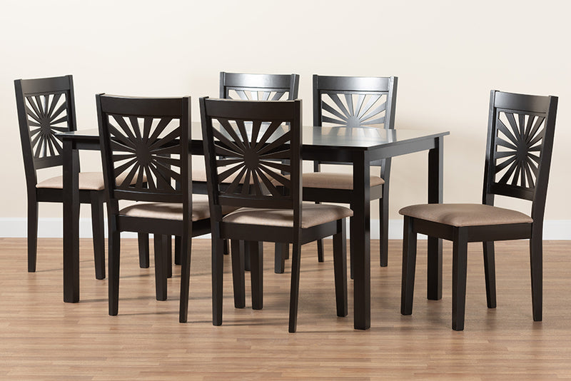 Silas Modern Beige Fabric and Espresso Brown Finished Wood 7-Piece Dining Set