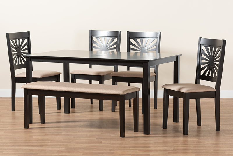 Silas Modern Beige Fabric and Espresso Brown Finished Wood 6-Piece Dining Set