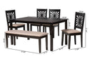Silas Modern Beige Fabric and Espresso Brown 6-Piece Dining Set Baxton