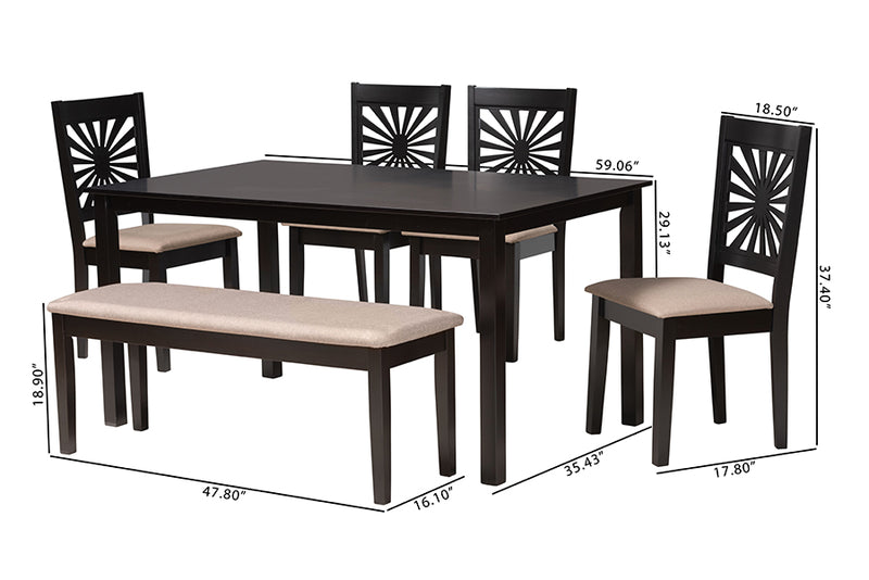 Silas Modern Beige Fabric and Espresso Brown Finished Wood 6-Piece Dining Set