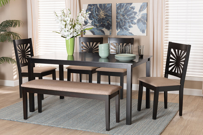 Silas Modern Beige Fabric and Espresso Brown Finished Wood 6-Piece Dining Set