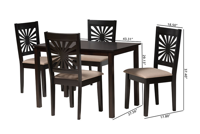 Silas Modern Beige Fabric and Espresso Brown Finished Wood 5-Piece Dining Set