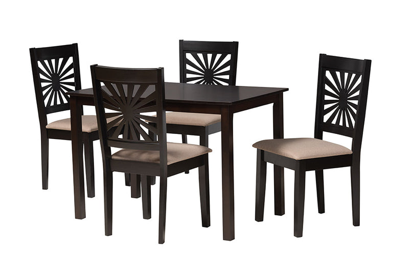 Silas Modern Beige Fabric and Espresso Brown 5-Piece Dining Set Baxton