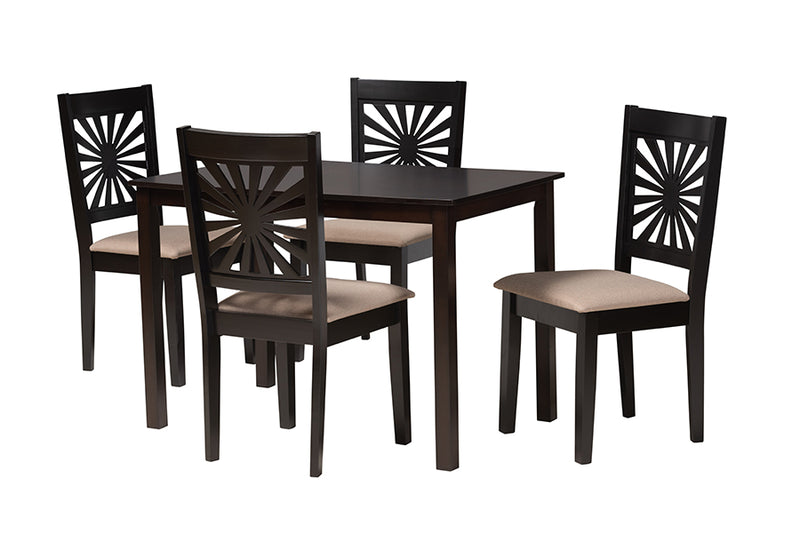 Silas Modern Beige Fabric and Espresso Brown Finished Wood 5-Piece Dining Set