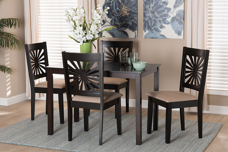 Silas Modern Beige Fabric and Espresso Brown Finished Wood 5-Piece Dining Set