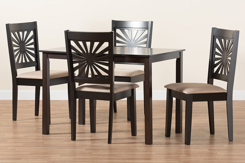 Silas Modern Beige Fabric and Espresso Brown 5-Piece Dining Set Baxton