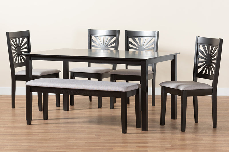 Silas Modern Gray Fabric and Espresso Brown Finished Wood 6-Piece Dining Set