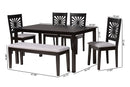 Silas Modern Gray Fabric and Espresso Brown 6-Piece Dining Set Baxton