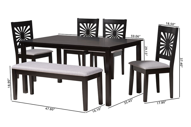 Silas Modern Gray Fabric and Espresso Brown Finished Wood 6-Piece Dining Set