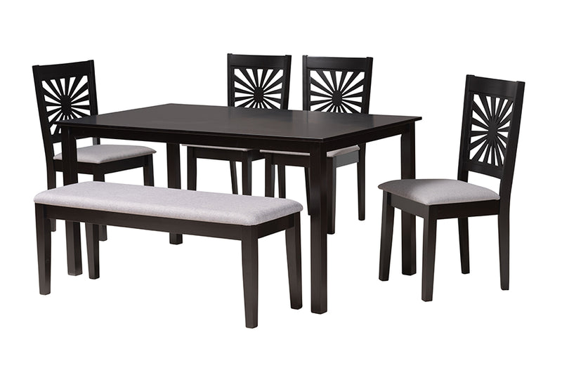 Silas Modern Gray Fabric and Espresso Brown Finished Wood 6-Piece Dining Set