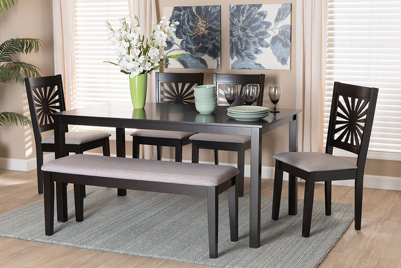 Silas Modern Gray Fabric and Espresso Brown Finished Wood 6-Piece Dining Set