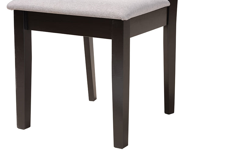 Silas Modern Gray Fabric and Espresso Brown 5-Piece Dining Set Baxton