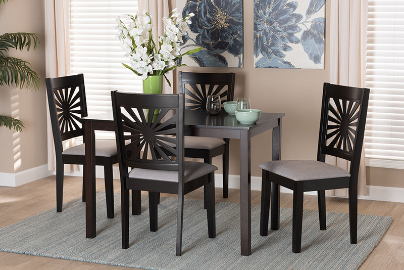 Silas Modern Gray Fabric and Espresso Brown Finished Wood 5-Piece Dining Set