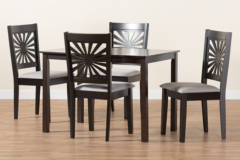 Silas Modern Gray Fabric and Espresso Brown 5-Piece Dining Set Baxton
