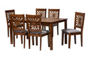 Silas Modern Gray Fabric and Walnut Brown 7-Piece Dining Set Baxton