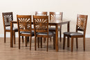 Silas Modern Gray Fabric and Walnut Brown 7-Piece Dining Set Baxton