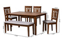 Silas Modern Gray Fabric and Walnut Brown 6-Piece Dining Set Baxton