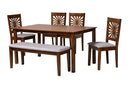 Silas Modern Gray Fabric and Walnut Brown 6-Piece Dining Set Baxton