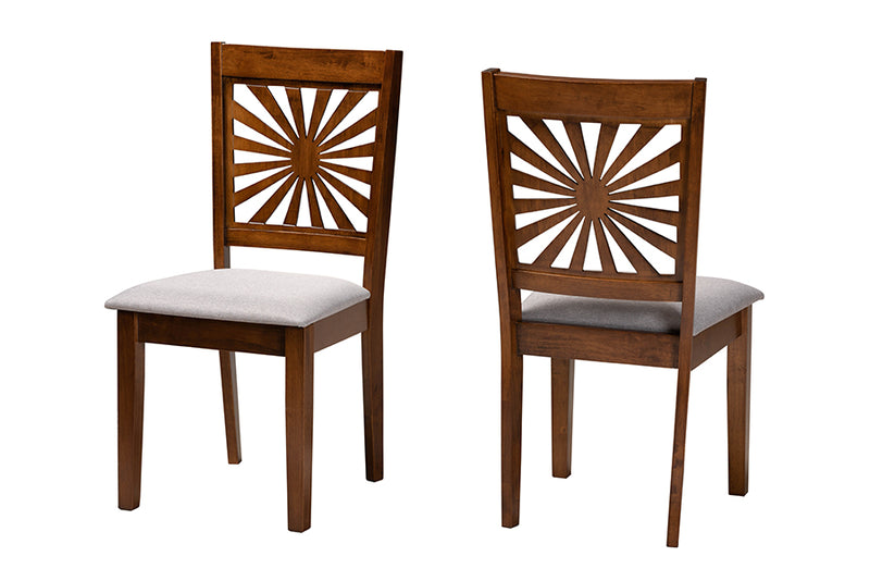 Silas Modern Gray Fabric and Walnut Brown Finished Wood Dining Chair