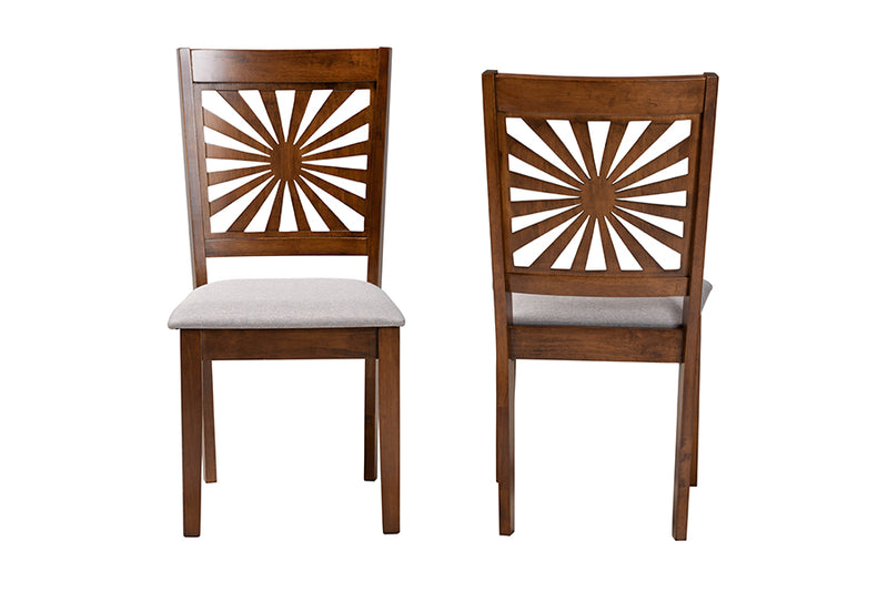 Silas Modern Gray Fabric and Walnut Brown Finished Wood Dining Chair