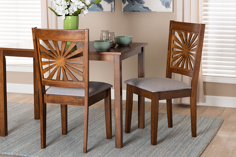 Silas Modern Gray Fabric and Walnut Brown Finished Wood Dining Chair