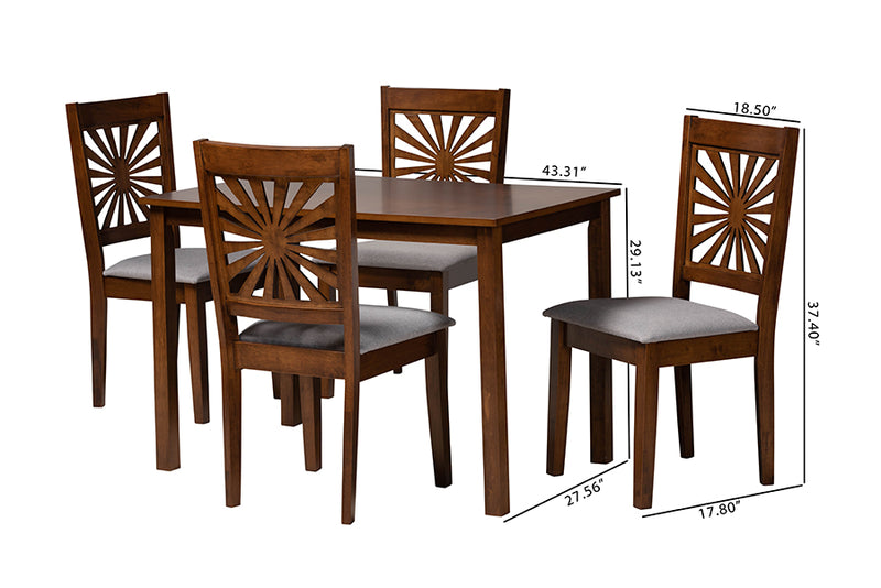 Silas Modern Gray Fabric and Walnut Brown Finished Wood 5-Piece Dining Set