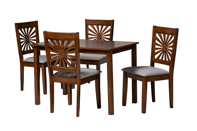 Silas Modern Gray Fabric and Walnut Brown Finished Wood 5-Piece Dining Set