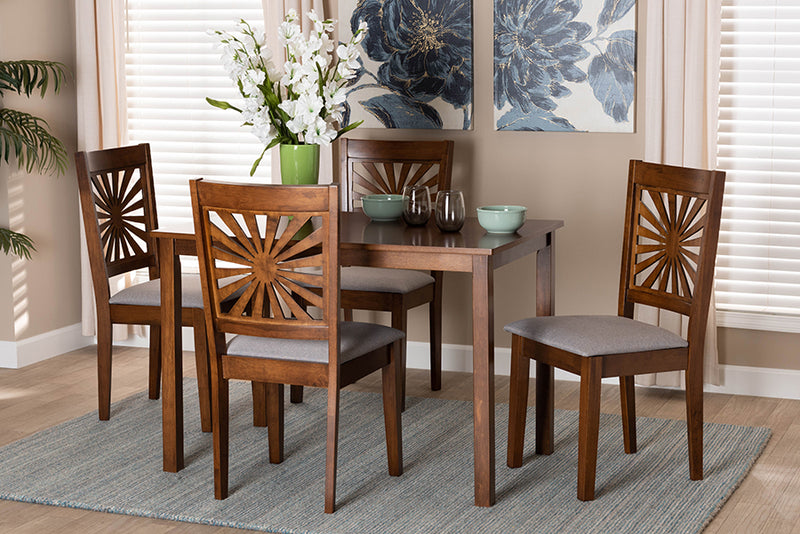 Silas Modern Gray Fabric and Walnut Brown Finished Wood 5-Piece Dining Set