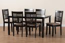 Marin Modern Beige Fabric and Dark Brown 7-Piece Dining Set Baxton