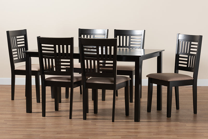 Marin Modern Beige Fabric and Dark Brown Finished Wood 7-Piece Dining Set