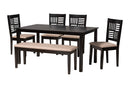 Marin Modern Beige Fabric and Dark Brown 6-Piece Dining Set Baxton