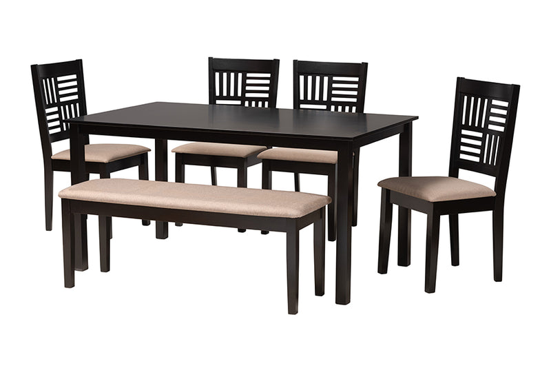 Marin Modern Beige Fabric and Dark Brown Finished Wood 6-Piece Dining Set