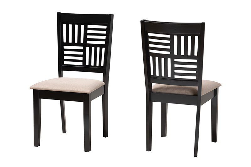 Marin Modern Beige Fabric and Dark Brown Finished Wood 2-Piece Dining Chair Set