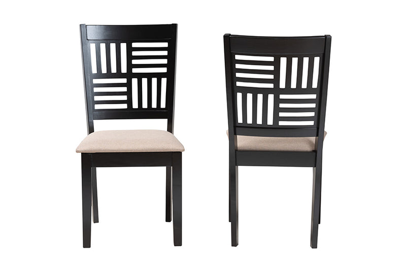 Marin Modern Beige Fabric and Dark Brown 2Pc Dining Chair Set Baxton