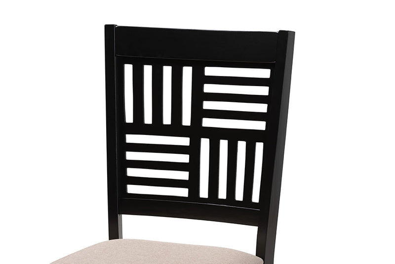 Marin Modern Beige Fabric and Dark Brown 2Pc Dining Chair Set Baxton