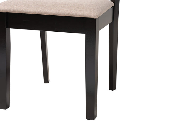 Marin Modern Beige Fabric and Dark Brown 2Pc Dining Chair Set Baxton