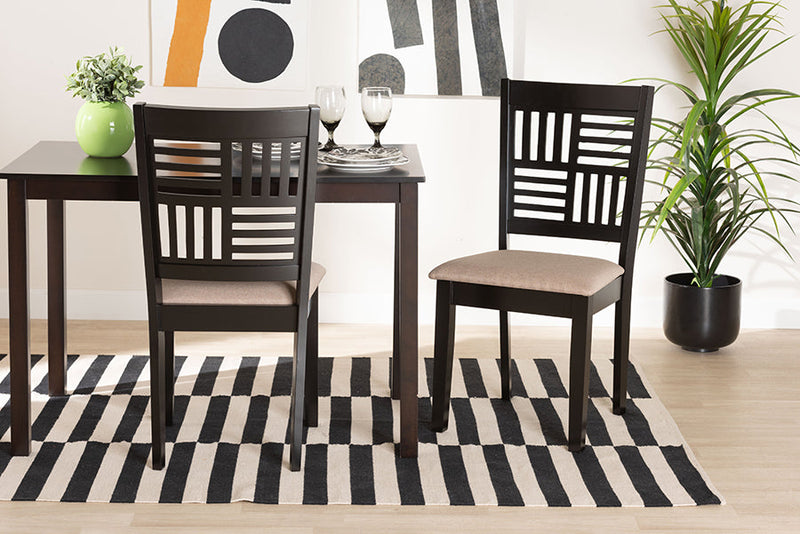 Marin Modern Beige Fabric and Dark Brown 2Pc Dining Chair Set Baxton