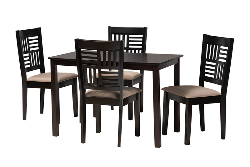 Marin Modern Beige Fabric and Dark Brown Finished Wood 5-Piece Dining Set