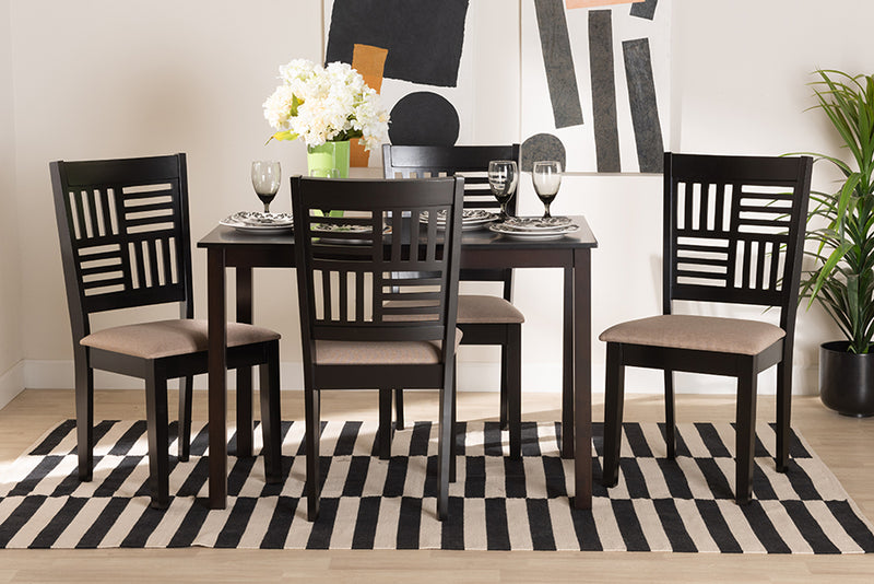 Marin Modern Beige Fabric and Dark Brown Finished Wood 5-Piece Dining Set